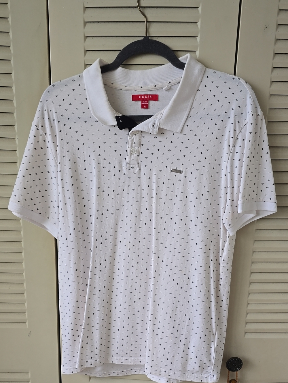 GUESS White Polo with Micro Cross Print